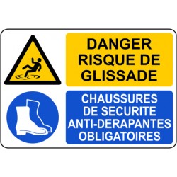 Danger risque de glissade / chaussure de sécurité anti-derapantes obligatoire