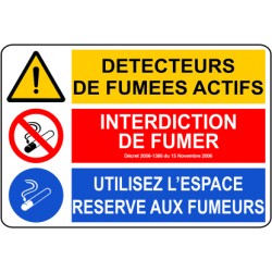 Detecteur de fumées actifs / interdiction de fumer / utilisez l'espace reservé aux fumeurs