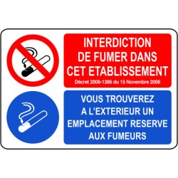 Interdiction de fumer dans cet etablissement / vous trouverez a l'exterieur un emplacement reservé aux fumeurs